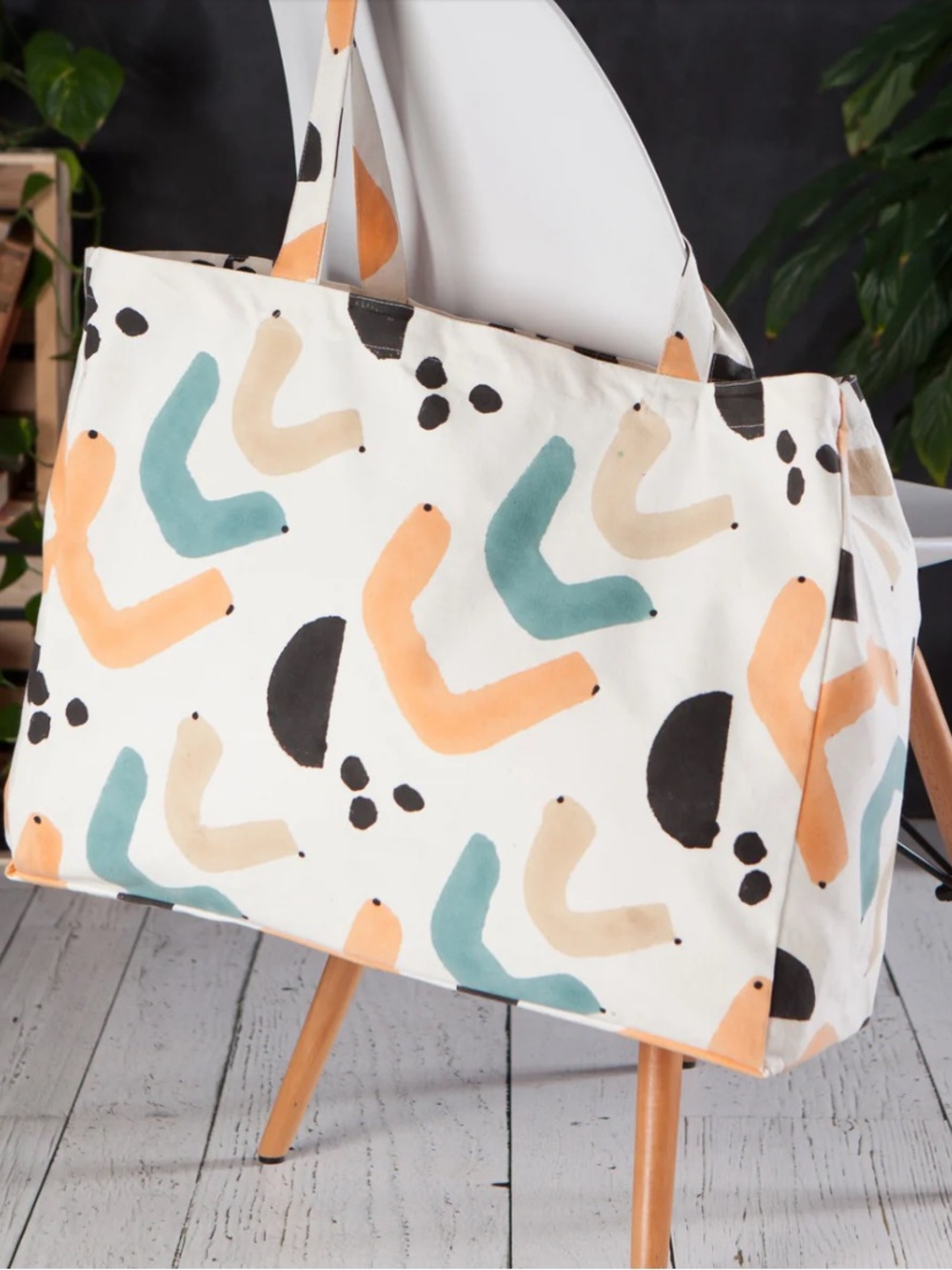 30% OFF Danica Studio Large Canvas Tote Bag with Abstract Chevron Print